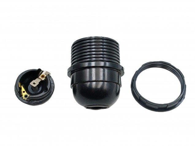 3 PART E26 ES LAMP HOLDER IN BLACK HALF THREADED SKIRT