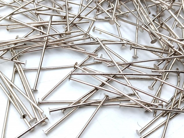 100 Nickel pins 30mm x 0.8mm with 2mm pin head