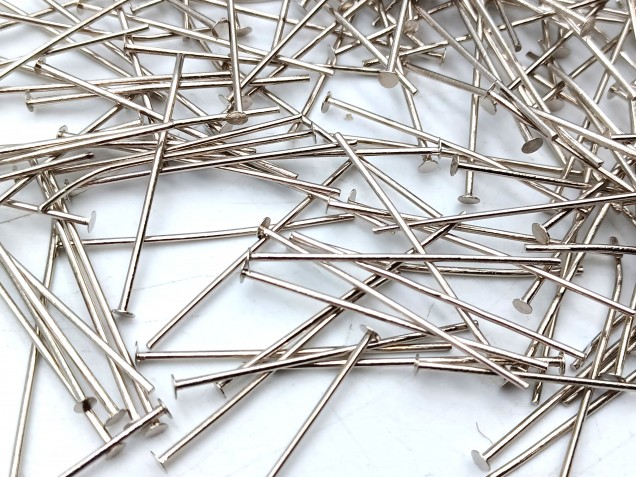 100 Nickel pins 30mm x 0.8mm with 2mm pin head