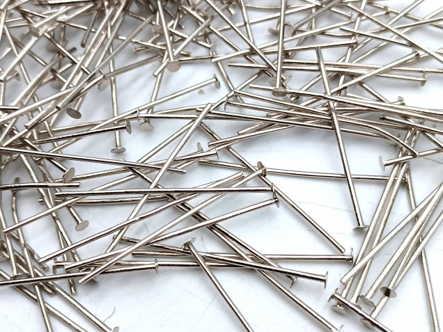 100 Nickel pins 30mm x 0.8mm with 2mm pin head