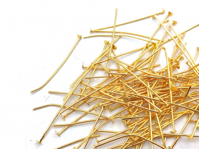 100 Brass pins 35mm x 0.8mm with 2mm pin head