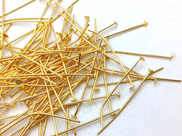 100 Brass pins 35mm x 0.8mm with 2mm pin head