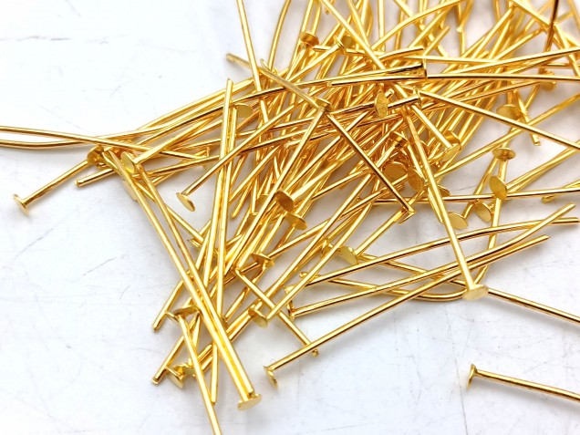 100 Brass pins 35mm x 0.8mm with 2mm pin head