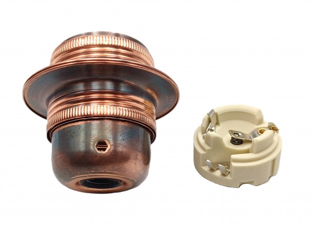 ES E27 Bulb lamp Holder 3 Part Plus Shade Rings In Antique Plated Copper