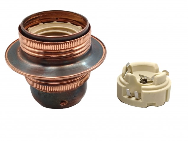 ES E27 Bulb lamp Holder 3 Part Plus Shade Rings In Antique Plated Copper