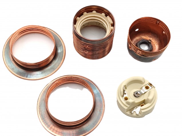 ES E27 Bulb lamp Holder 3 Part Plus Shade Rings In Antique Plated Copper