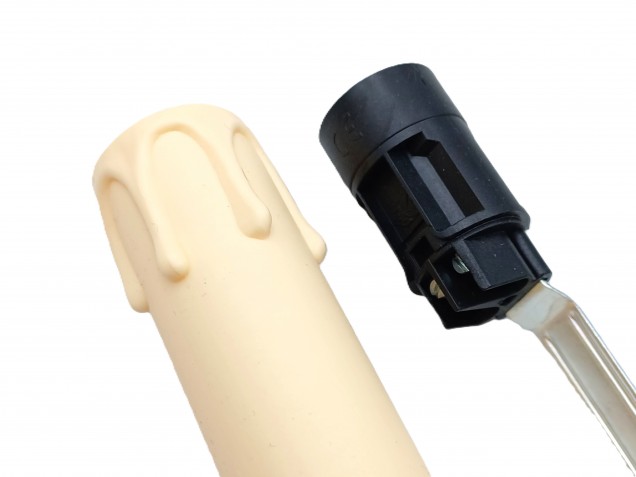 Cream drip plastic candle cover and E14 lamp holder 100mm x 24mm wide 