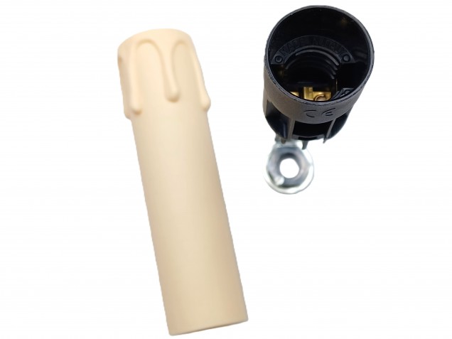 Cream drip plastic candle cover and E14 lamp holder 100mm x 24mm wide 