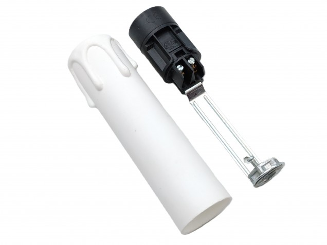 White drip plastic candle cover and E14 lamp holder 100mm x 24mm wide