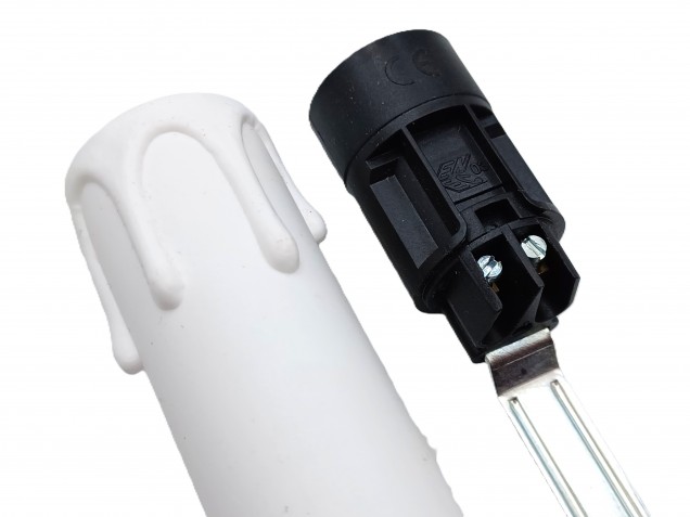 White drip plastic candle cover and E14 lamp holder 100mm x 24mm wide