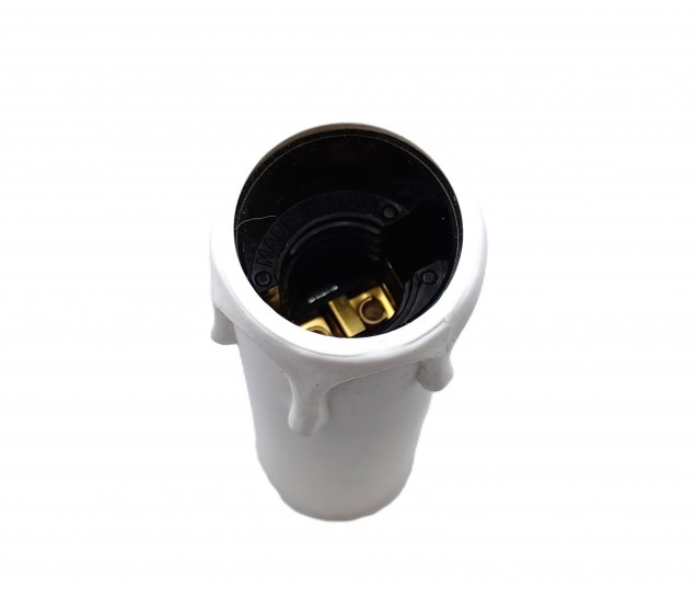 White drip plastic candle cover and E14 lamp holder 100mm x 24mm wide