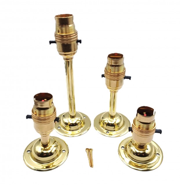 Brass Switched B22 Pedestal Lamp Holder With 65mm DOME BASE Plus Screws  4 Height Options