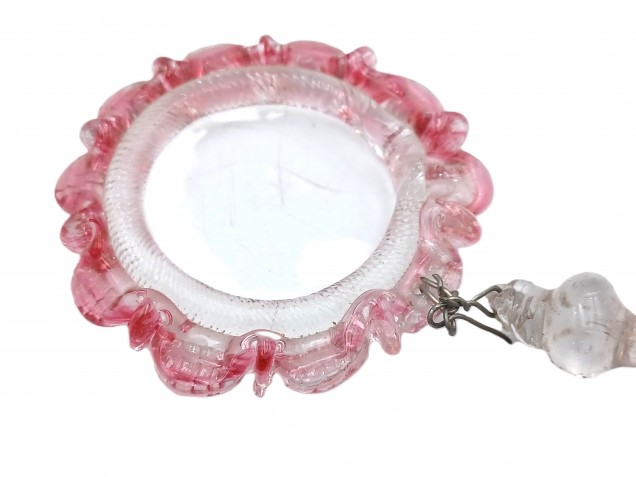 Antique Murano red and clear chandelier drop and hoop