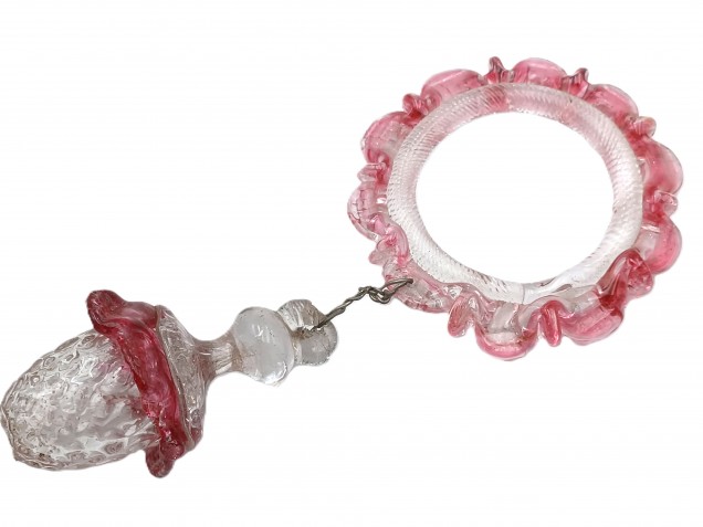 Antique Murano red and clear chandelier drop and hoop