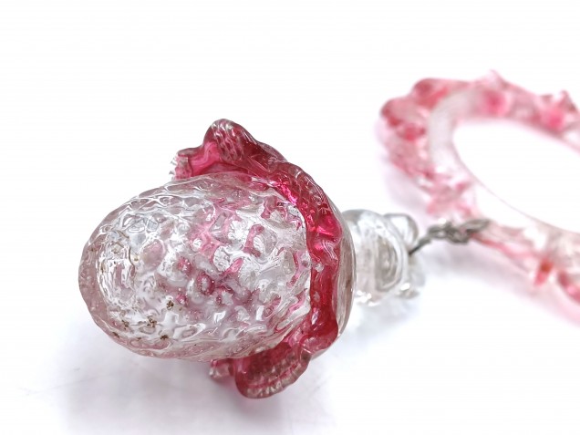 Antique Murano red and clear chandelier drop and hoop