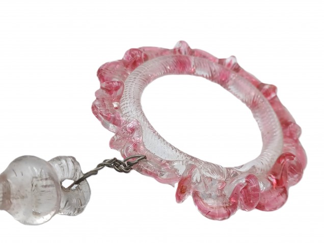 Antique Murano red and clear chandelier drop and hoop