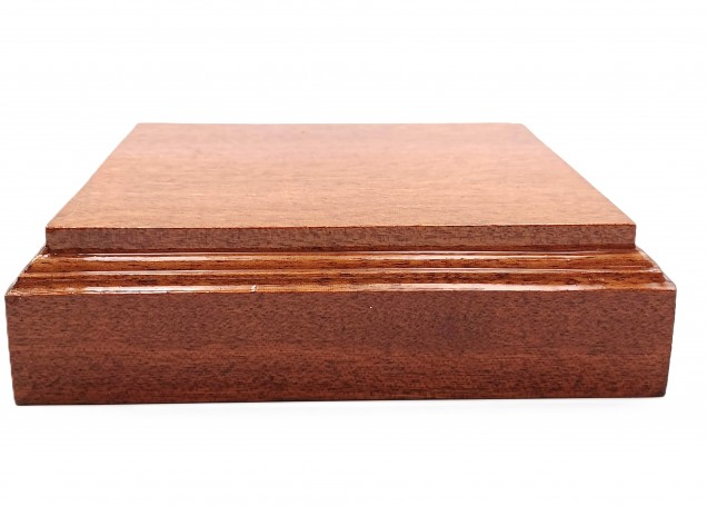 Sapele ceiling pattress, thick square ceiling pattress or plinth varnished