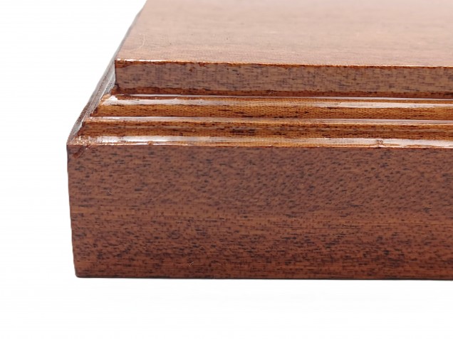 Sapele ceiling pattress, thick square ceiling pattress or plinth varnished