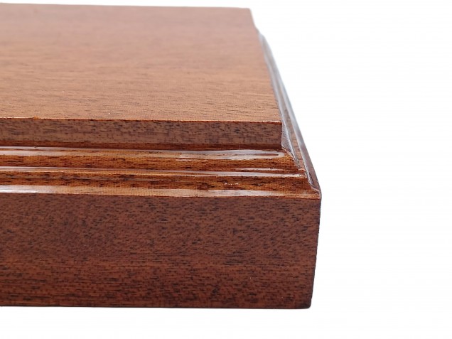 Sapele ceiling pattress, thick square ceiling pattress or plinth varnished