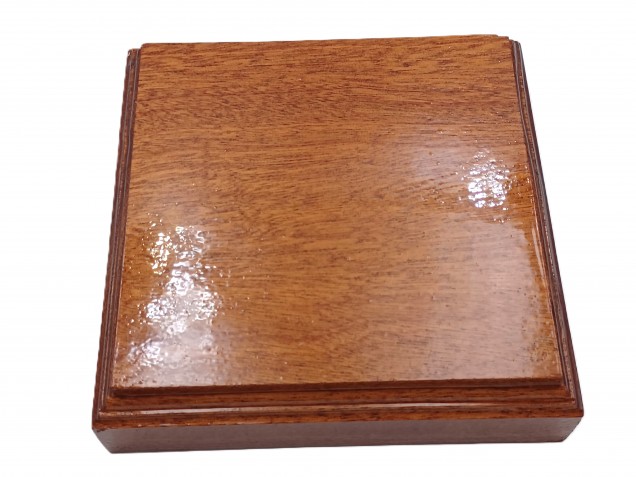 Sapele ceiling pattress, thick square ceiling pattress or plinth varnished