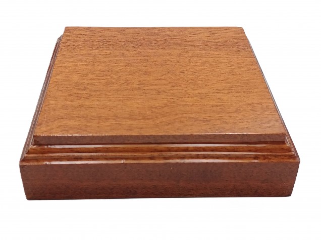 Sapele ceiling pattress, thick square ceiling pattress or plinth varnished