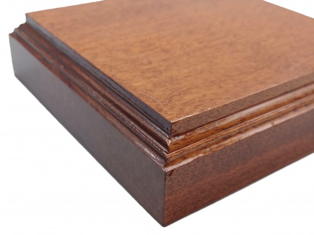 Sapele ceiling pattress, thick square ceiling pattress or plinth varnished