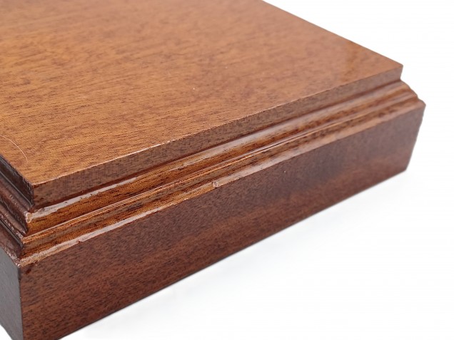 Sapele ceiling pattress, thick square ceiling pattress or plinth varnished