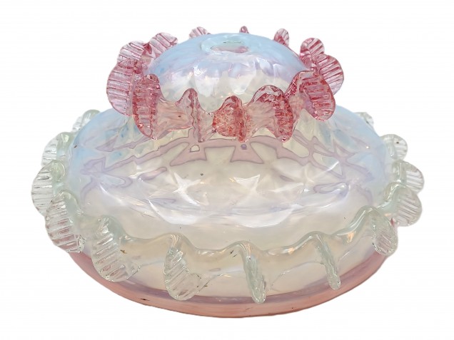 Murano milky blue and pink glass chandelier bottom bowl Circa 1890