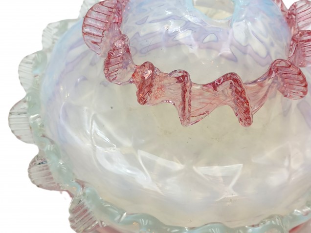 Murano milky blue and pink glass chandelier bottom bowl Circa 1890