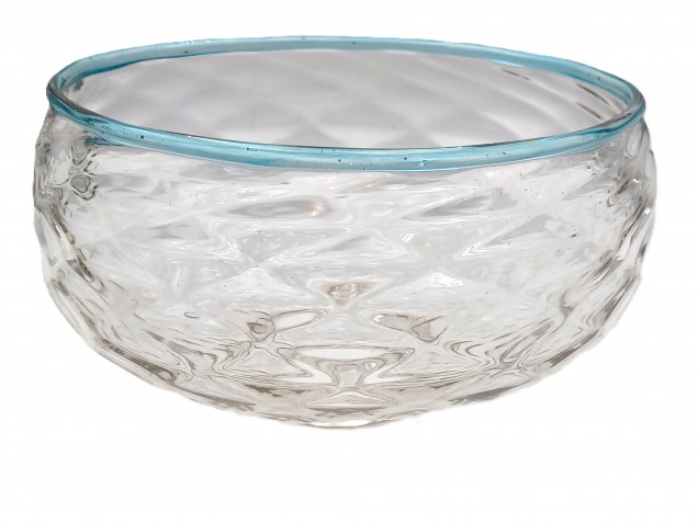 Murano light blue rim clear glass chandelier bottom bowl Circa 1890