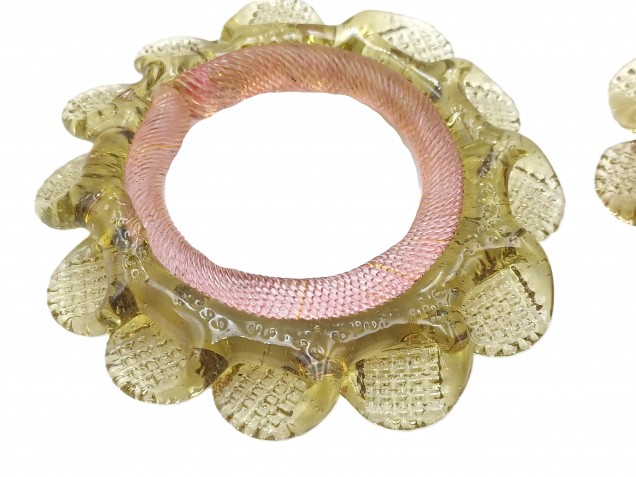 4 Murano glass chandelier hoops rings olive green and pink Circa 1890