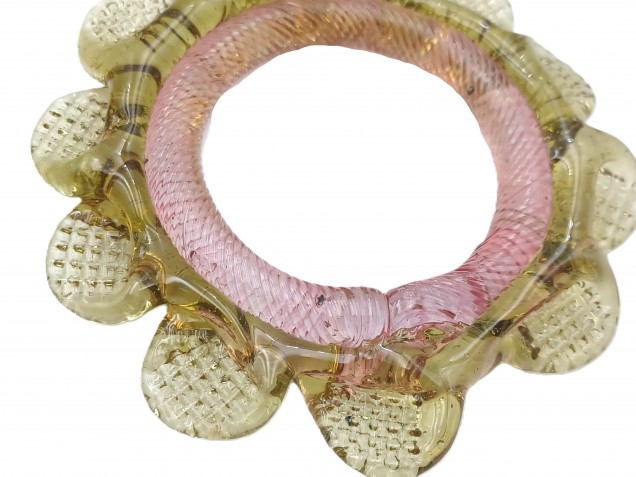 4 Murano glass chandelier hoops rings olive green and pink Circa 1890