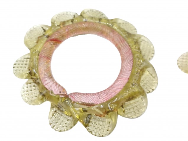 4 Murano glass chandelier hoops rings olive green and pink Circa 1890