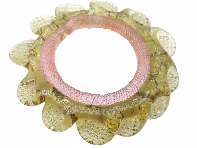 4 Murano glass chandelier hoops rings olive green and pink Circa 1890