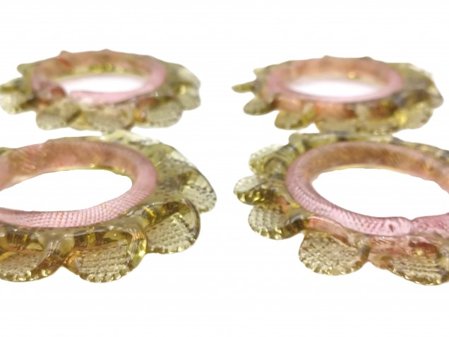 4 Murano glass chandelier hoops rings olive green and pink Circa 1890
