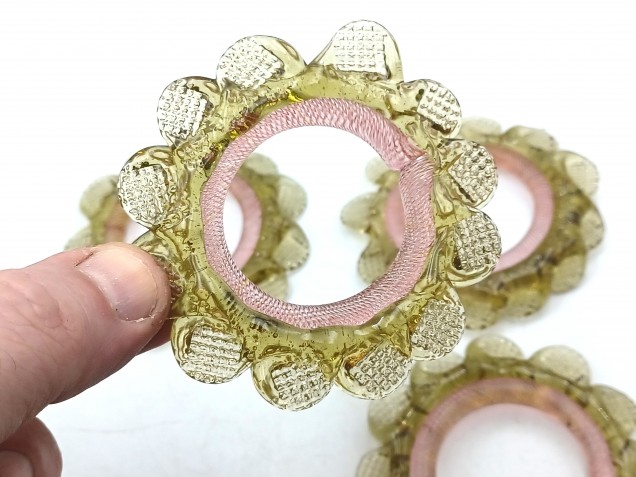 4 Murano glass chandelier hoops rings olive green and pink Circa 1890