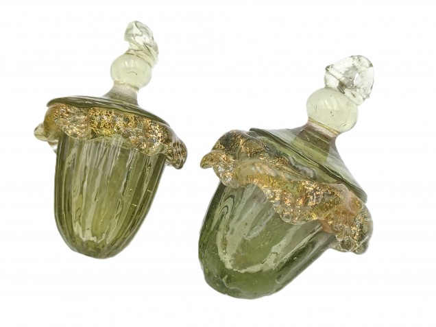 4 Murano green glass chandelier lantern drops Circa 1890
