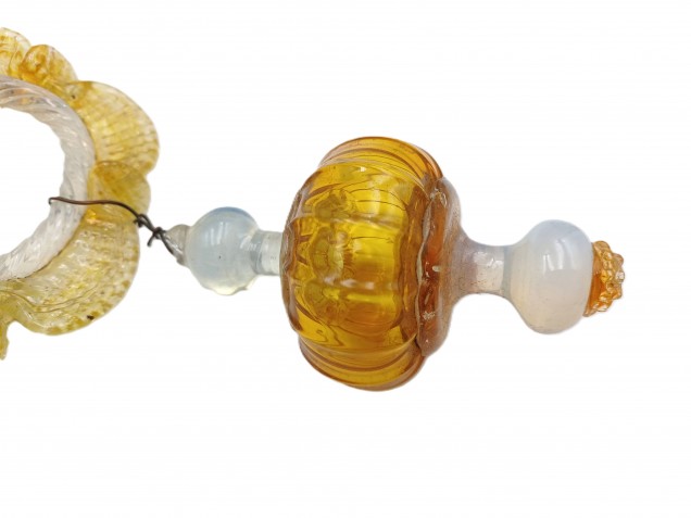 Antique Murano amber and milky blue chandelier drop and hoop