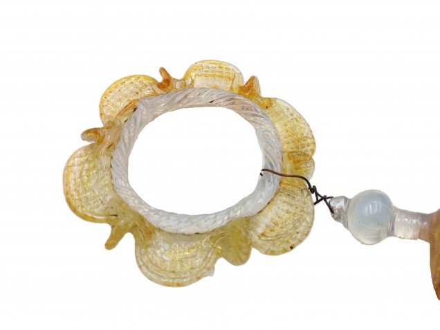 Antique Murano amber and milky blue chandelier drop and hoop