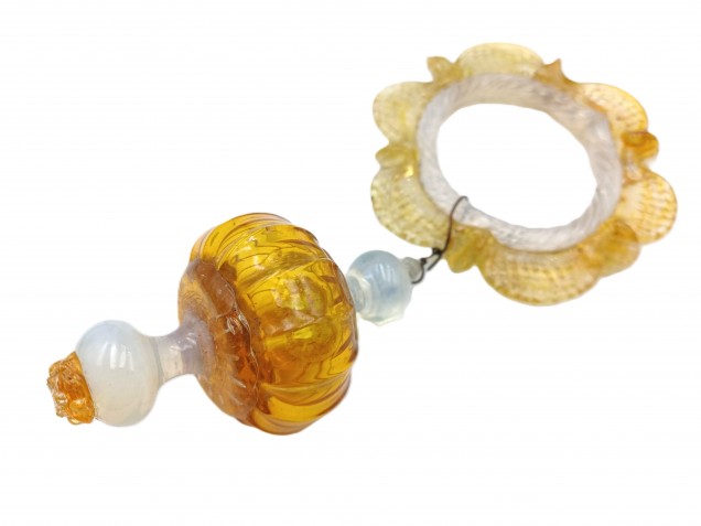 Antique Murano amber and milky blue chandelier drop and hoop