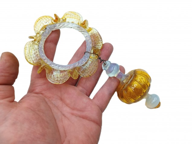 Antique Murano amber and milky blue chandelier drop and hoop