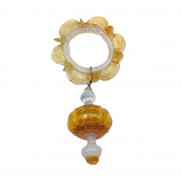 Antique Murano amber and milky blue chandelier drop and hoop