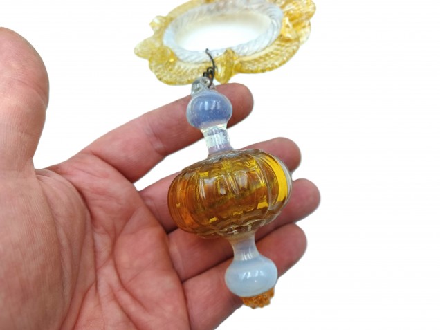 Antique Murano amber and milky blue chandelier drop and hoop