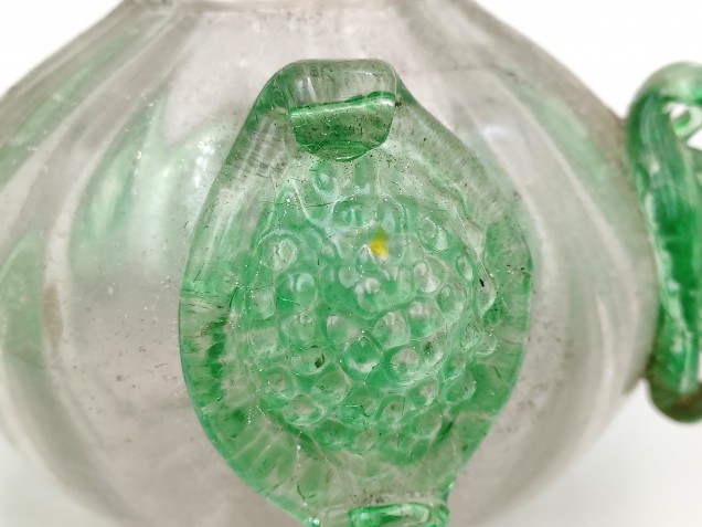 Antique Venetian chandelier glass stem section green and clear