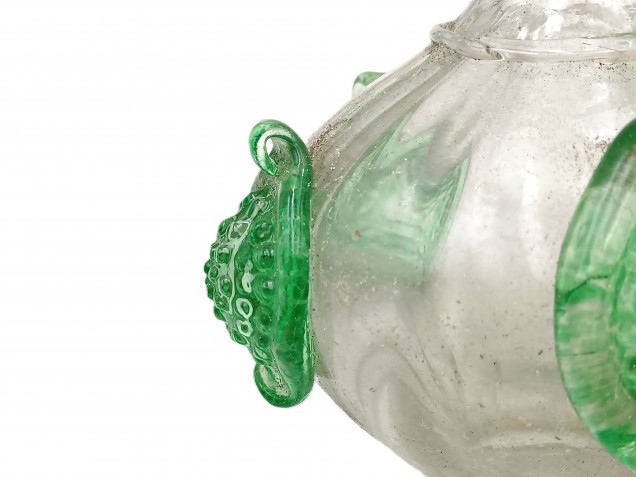 Antique Venetian chandelier glass stem section green and clear