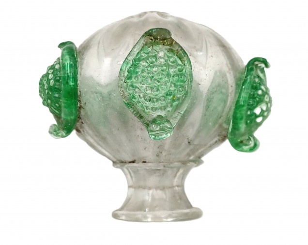 Antique Venetian chandelier glass stem section green and clear