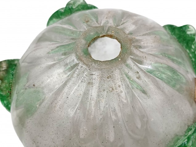 Antique Venetian chandelier glass stem section green and clear