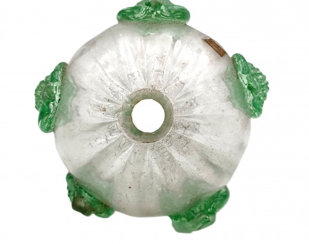 Antique Venetian chandelier glass stem section green and clear