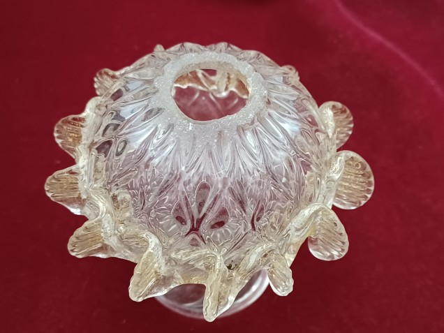 Venetian chandelier glass stem section clear and gold