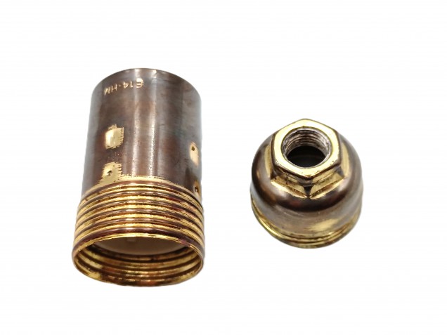 Small Edison screw  E14 lamp holder plain skirt Antique Brass finish 